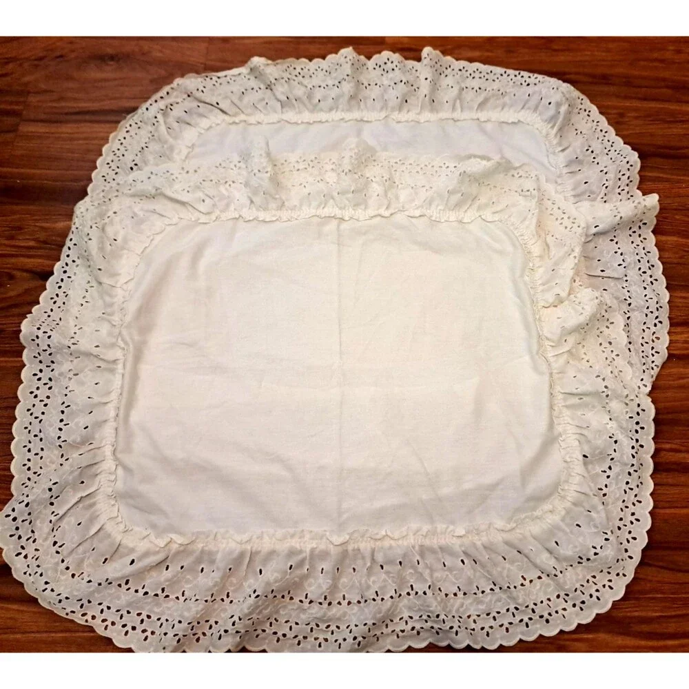 Eyelet Lace Ruffled Pillow Shams Standard White Vintage Cottage Set of 2 Boho
